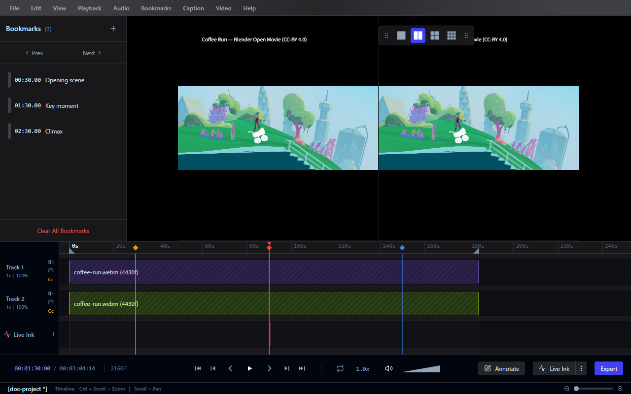 Frameglyph multi-video comparison layout